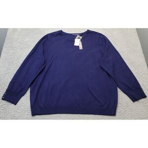 Architect Sweater Women Size 3X Blue Knit Long Sleeve Button Round Neck Pullover